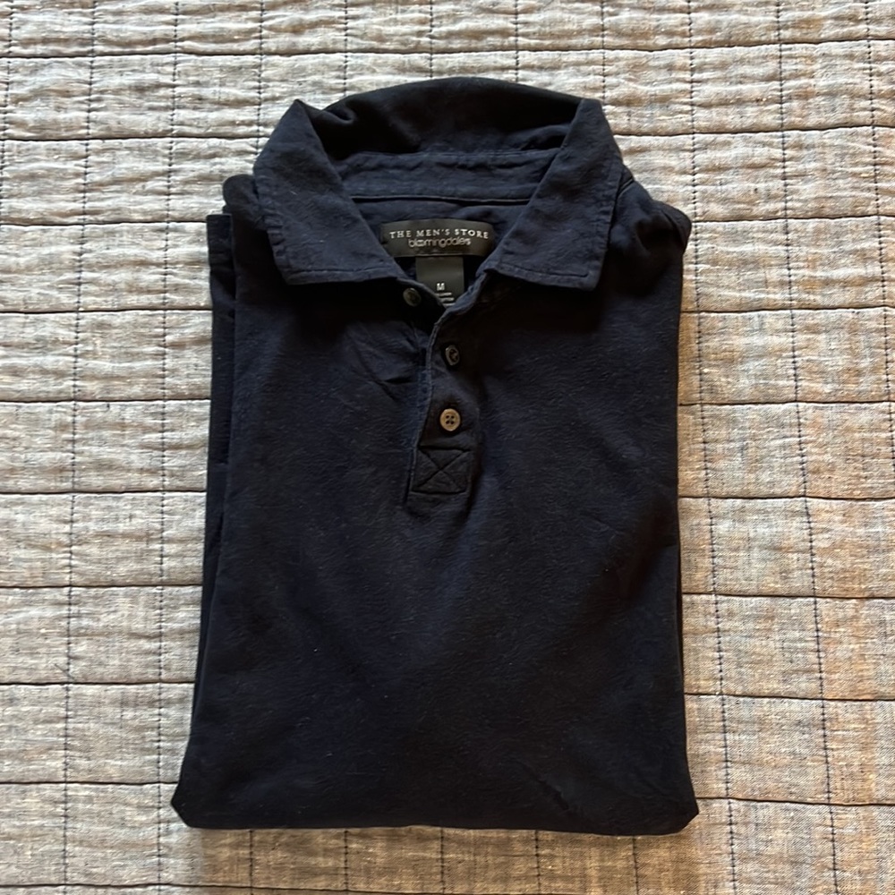 The Men’s Store at Bloomingdales Navy Linen Cotton Blend Polo Shirt - Picture 2 of 5